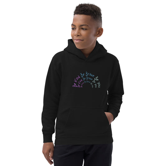 Kids Hoodie - be kind. be brave. be you. (rainbow front)